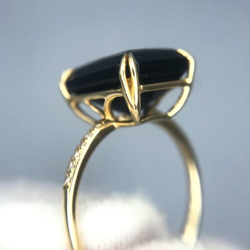 $1,595 New Authentic EFFY 14K Yellow Gold, Onyx & Diamond Ring size 7 - Picture 16 of 17